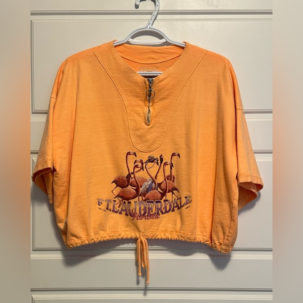 Retro orange/Coral Short Sleeve Graphic Cropped Quarter Zip Sweatshirt